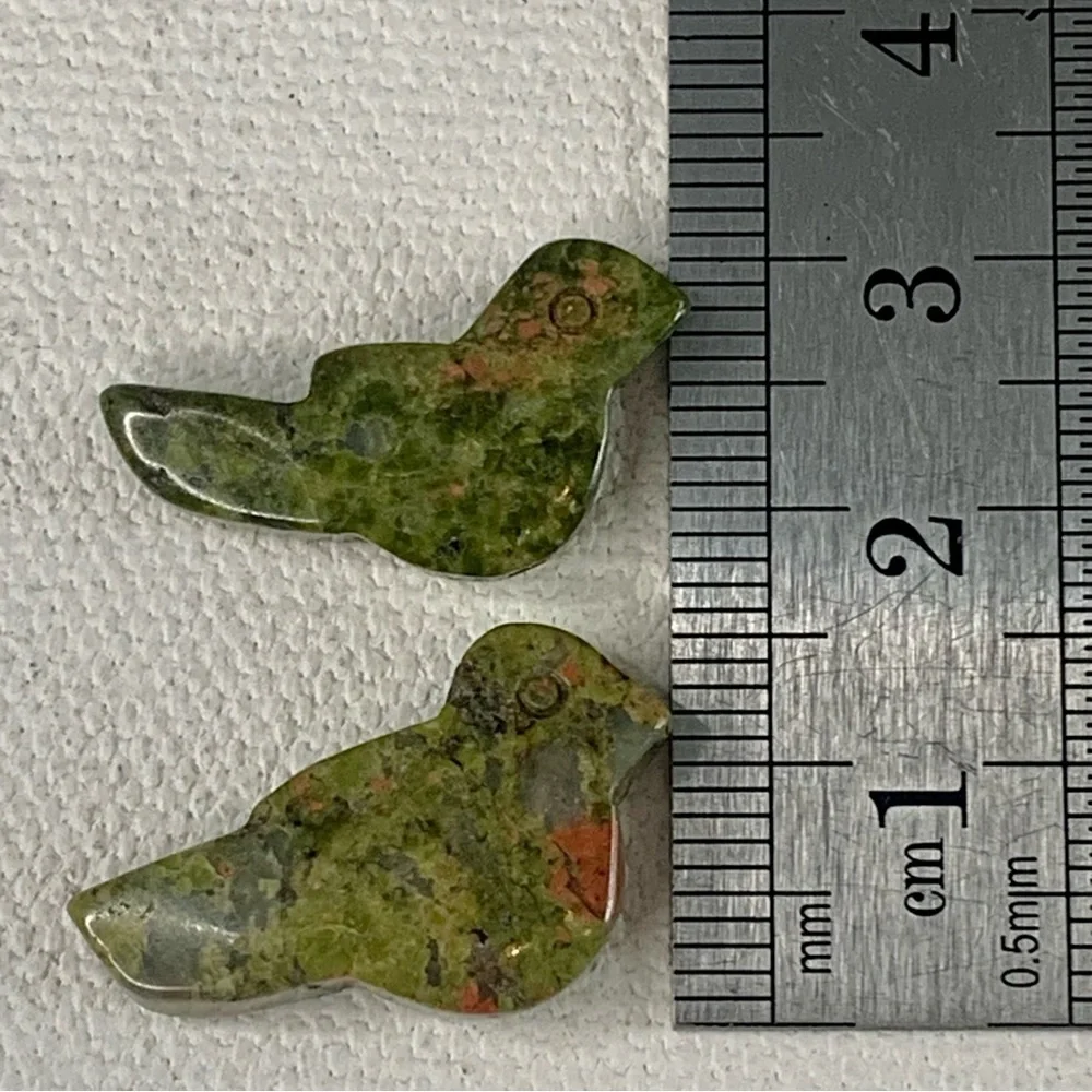 Native American Style Carved Bird Fetish Animal Stone Beads Pink Green Unakite